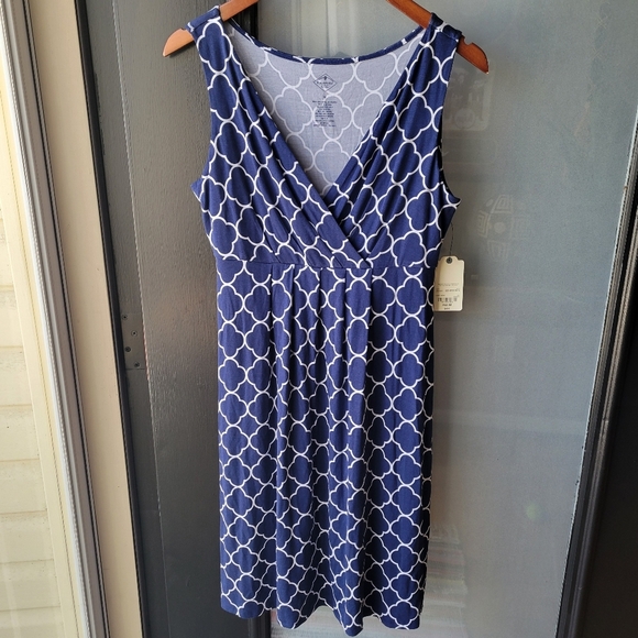 ST. JOHN'S BAY BLUE WHITE MIDI TIERED RUFFLE BOTTOM SLEEVELESS MEDIUM New/Tag - Picture 1 of 8